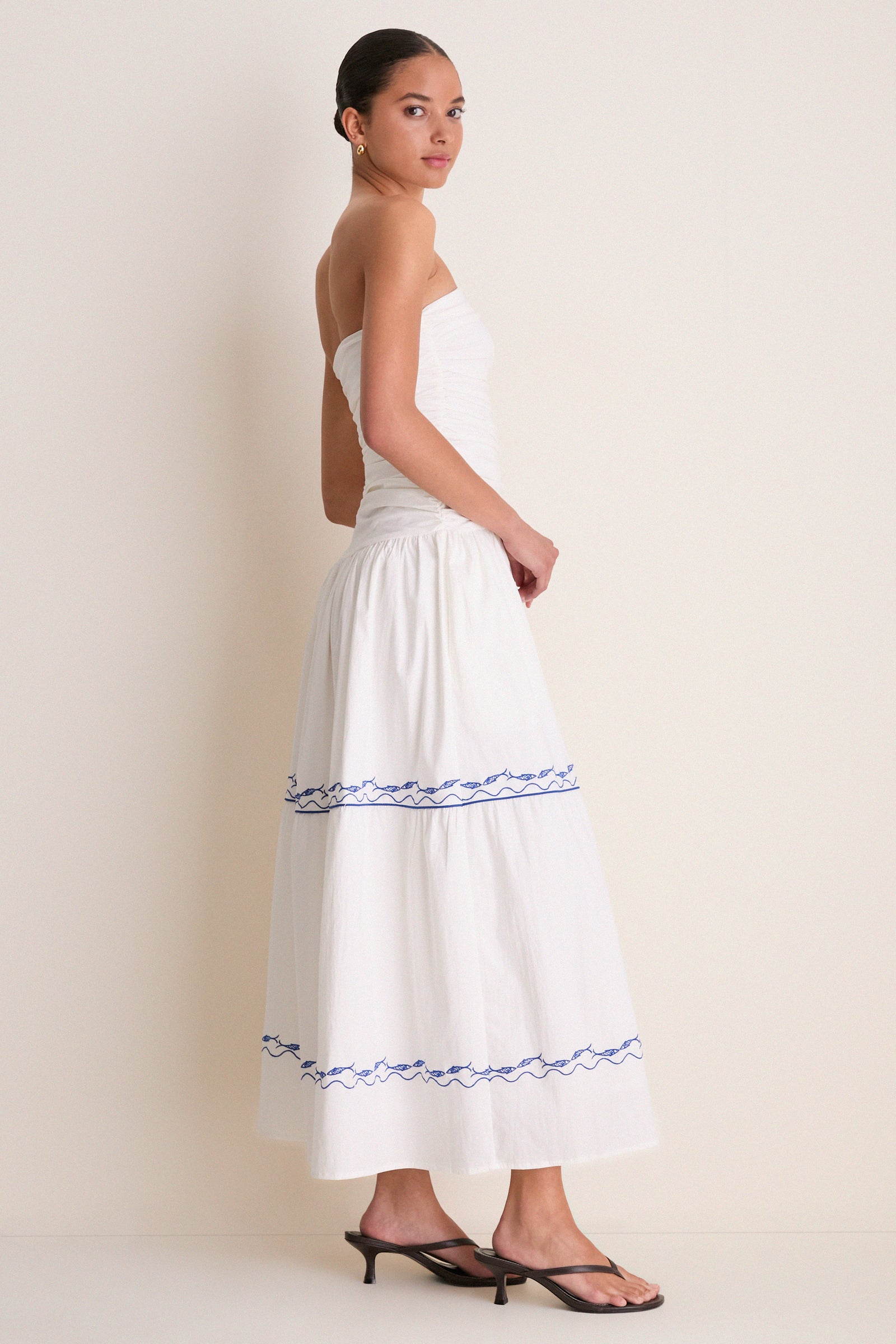 White and Blue Oia Midi Dress