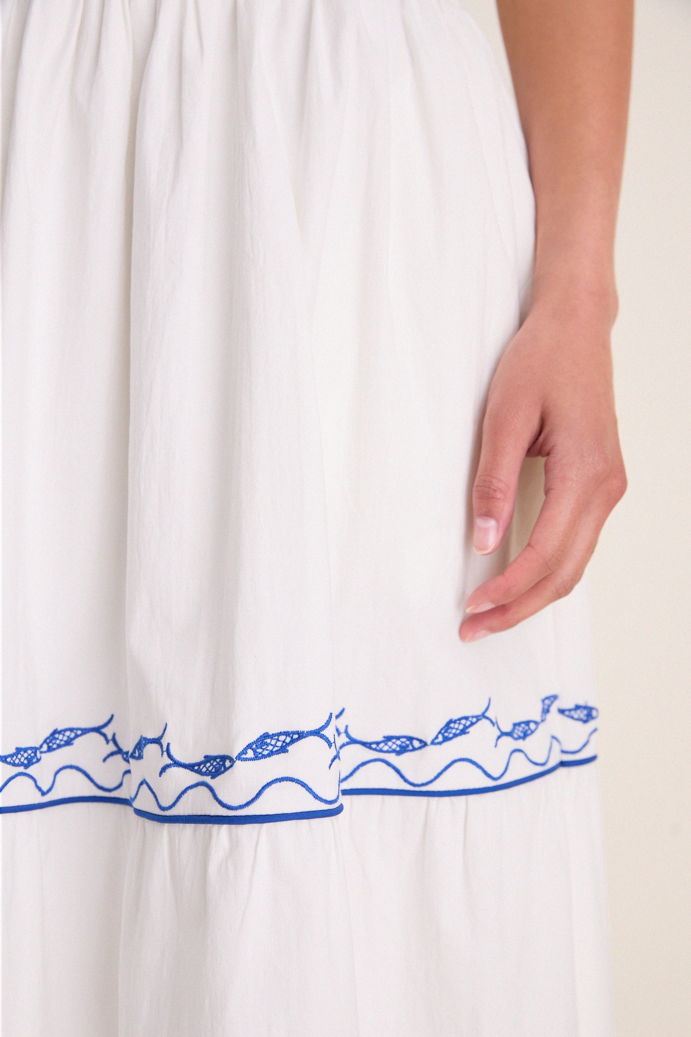 White and Blue Oia Midi Dress