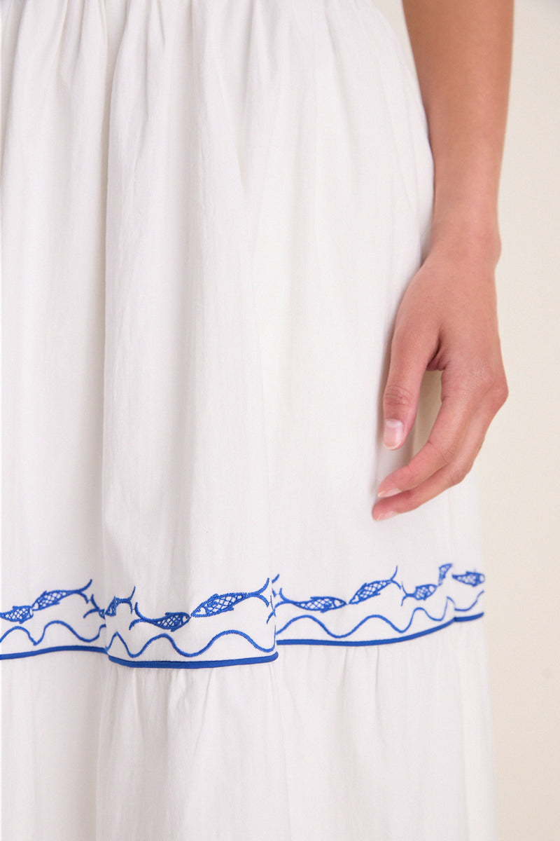White and Blue Oia Midi Dress