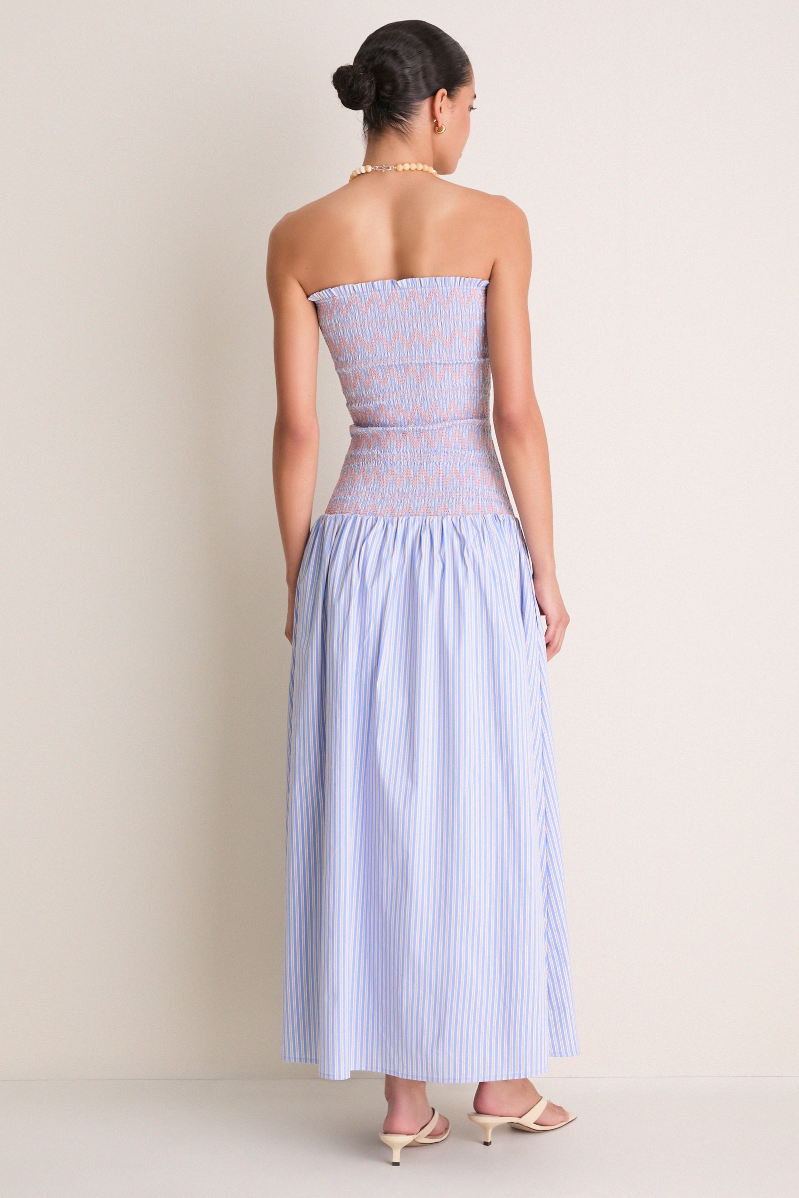 drop waist dress trend 2024 Blue Multi Eleni Smocked Midi Dress