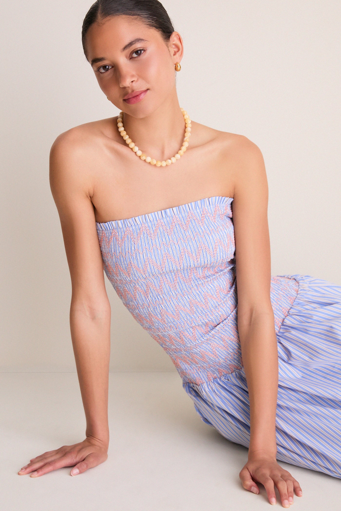 Blue Multi Eleni Smocked Midi Dress Blue Multi Eleni Smocked Midi Dress