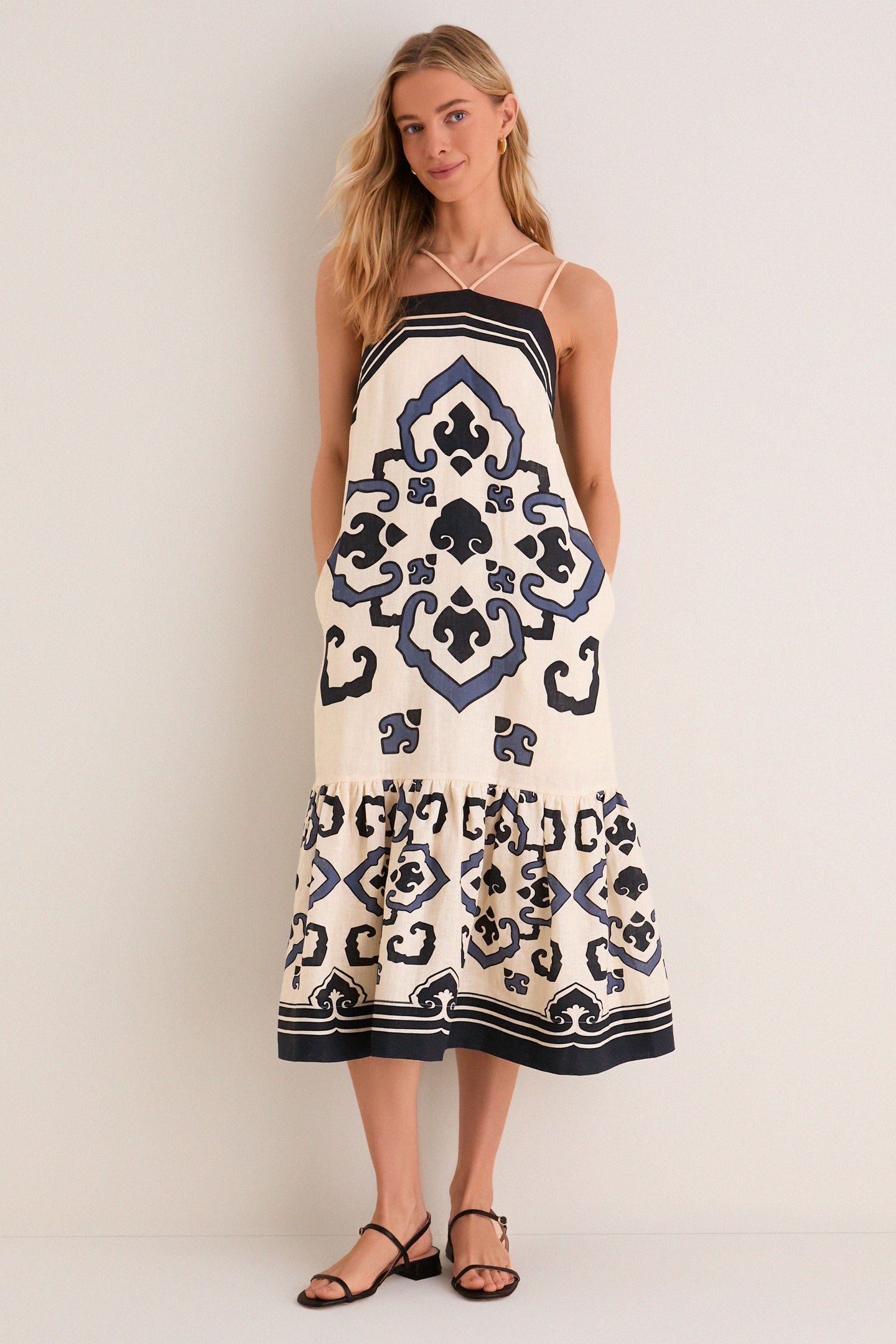 Exclusive Cream Blaise Print Spaghetti Strap Dress