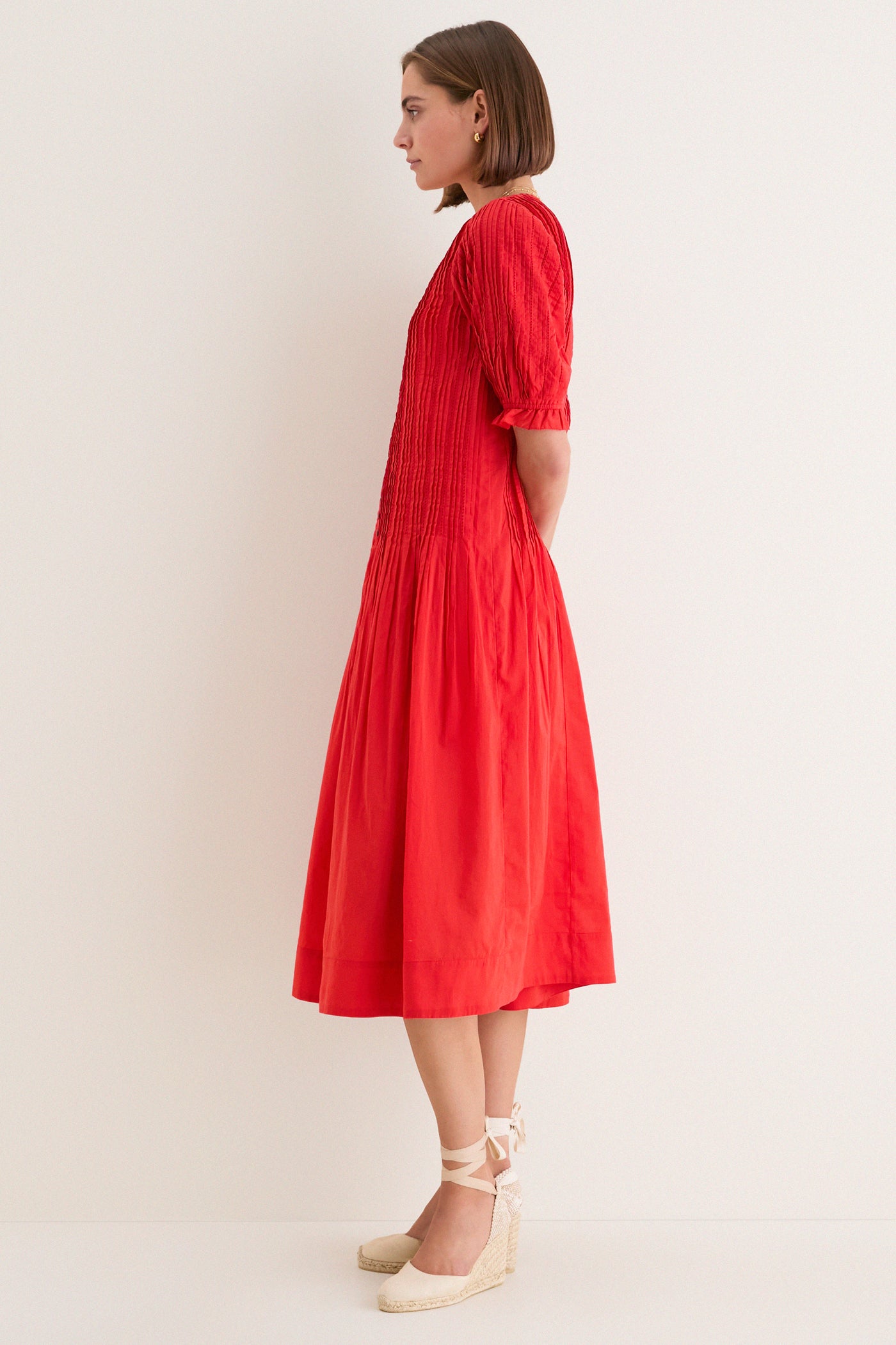 puff sleeve dress vintage Orange Rose Sweet Heart Collar 1950S Orange / M enhancing the gowns graceful and vintage appeal Red Alberte Solid Puff Sleeve