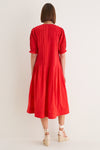 Red Alberte Solid Puff Sleeve Dress