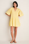 Yellow Alberte Solid Mini Dress: Classic, effortless style with pintuck pleats and button-front detail, perfect for a fun, high-end look.