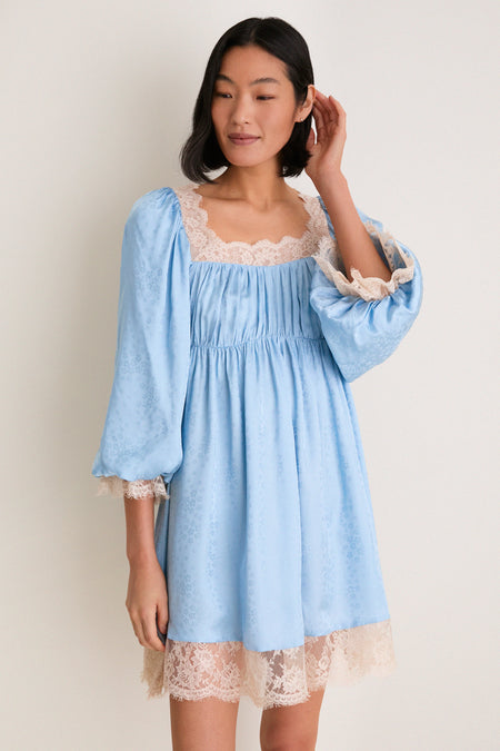 Blue Ethel Solid Mini Long Sleeve Dress