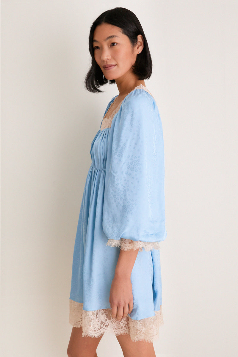 Blue Ethel Solid Mini Long Sleeve Dress