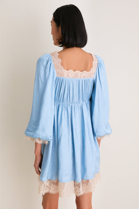 Blue Ethel Solid Mini Long Sleeve Dress