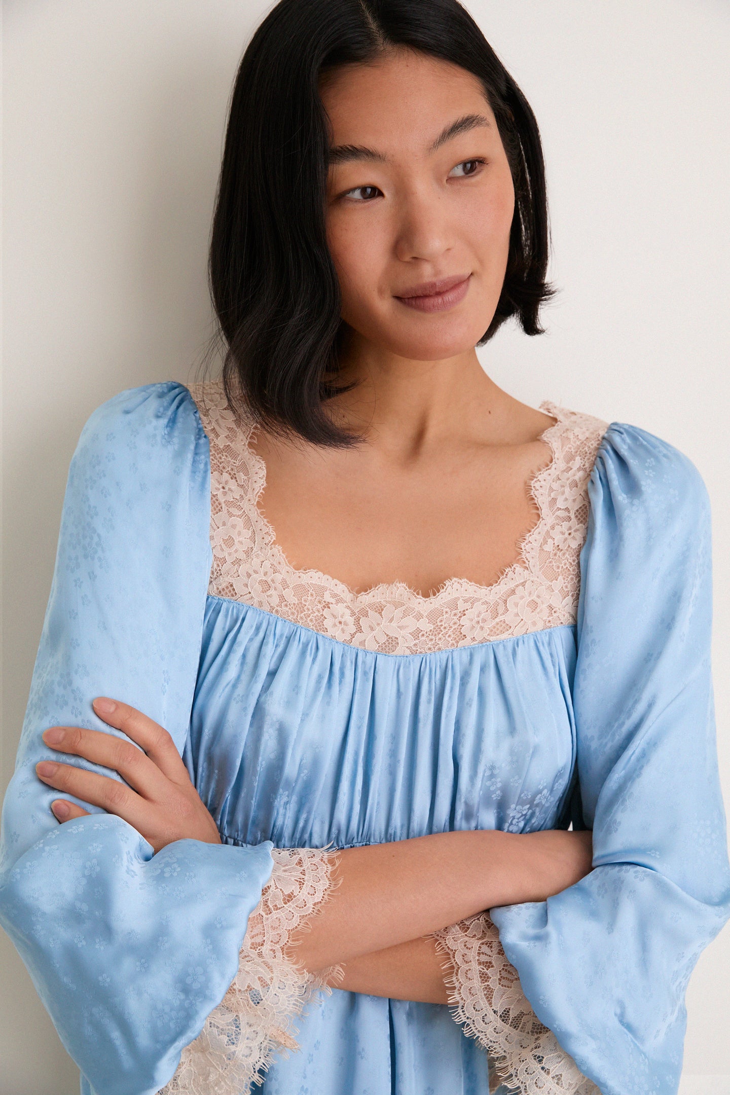 Blue Ethel Solid Mini Long Sleeve Dress