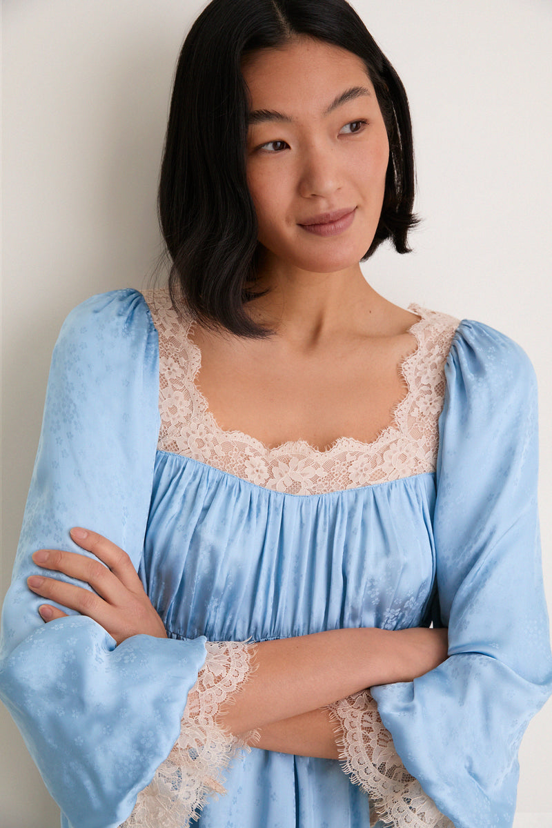 Blue Ethel Solid Mini Long Sleeve Dress