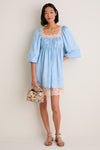Blue Ethel Solid Mini Long Sleeve Dress