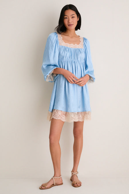 Blue Ethel Solid Mini Long Sleeve Dress