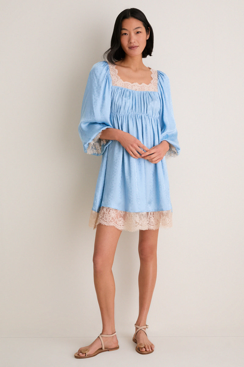 Blue Ethel Solid Mini Long Sleeve Dress