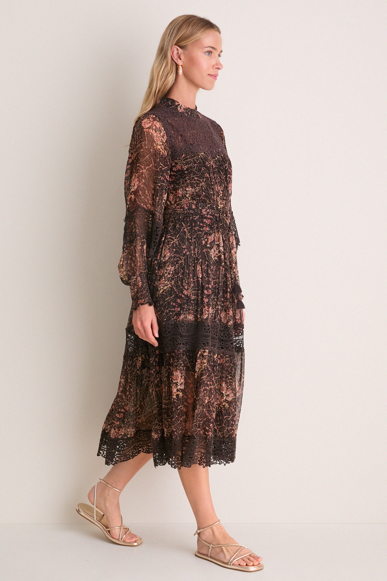 Brown Luisa Print Long Sleeve Dress