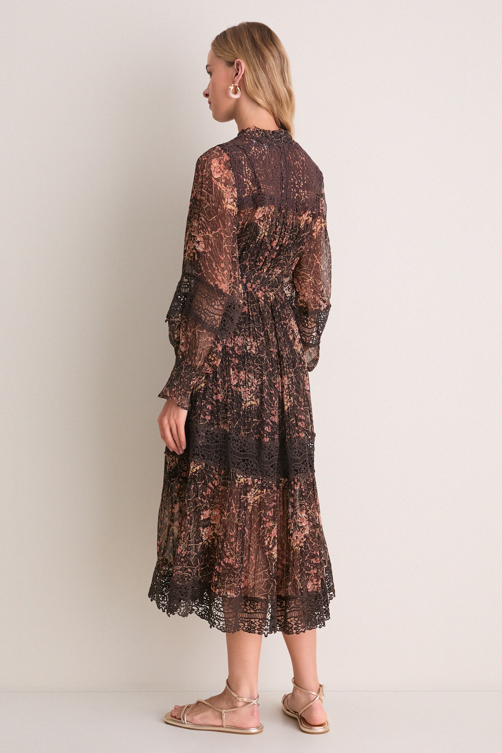 Brown Luisa Print Long Sleeve Dress