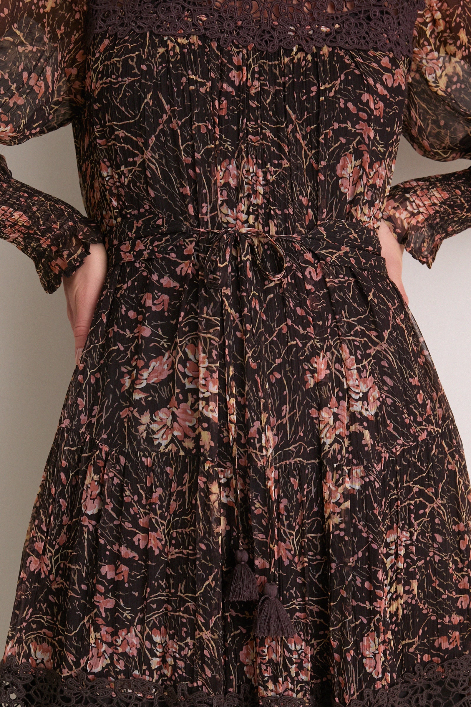 Brown Luisa Print Long Sleeve Dress