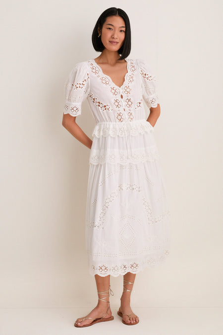 Cream Sofia Embroidery Puff Sleeve Dress