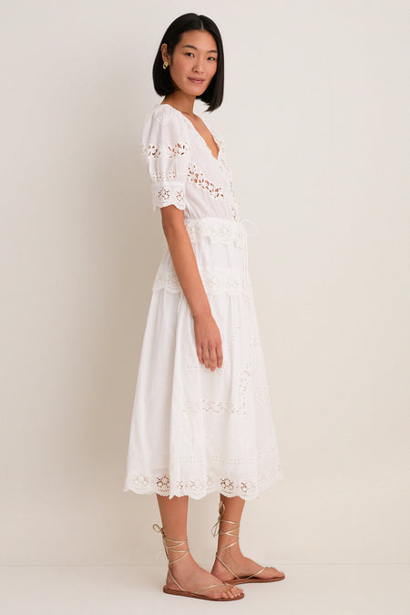 Cream Sofia Embroidery Puff Sleeve Dress
