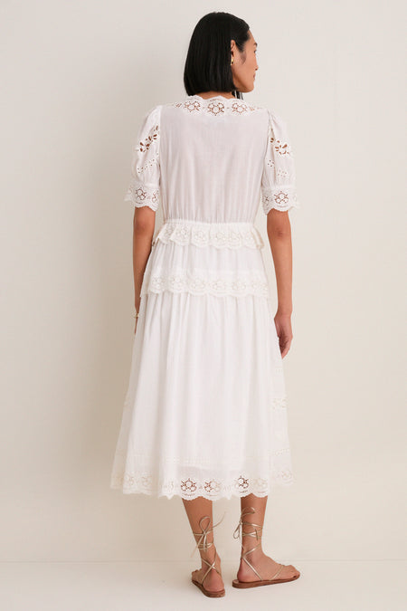 Cream Sofia Embroidery Puff Sleeve Dress
