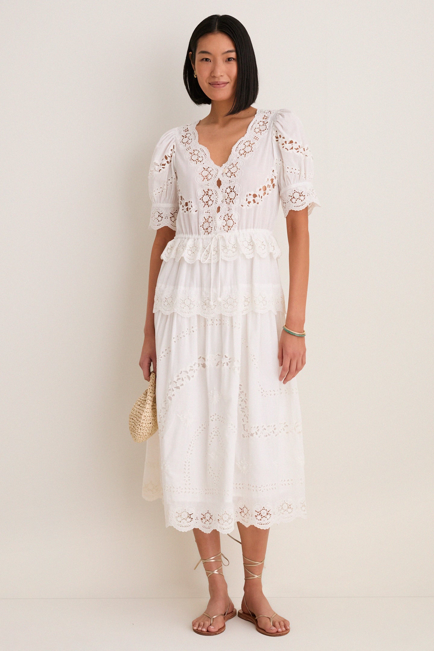 Cream Sofia Embroidery Puff Sleeve Dress