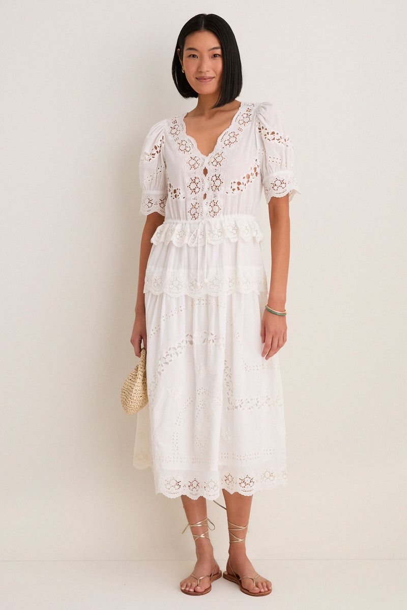 Cream Sofia Embroidery Puff Sleeve Dress