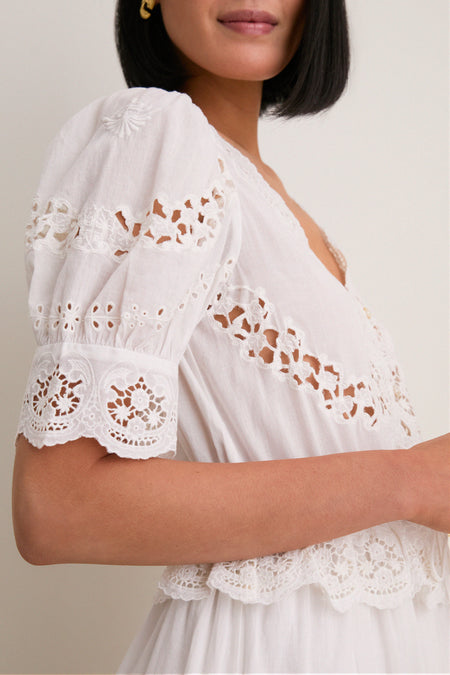Cream Sofia Embroidery Puff Sleeve Dress