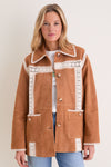 Camel Irena Suede Jacket with Crochet