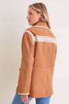 Camel Irena Suede Jacket with Crochet