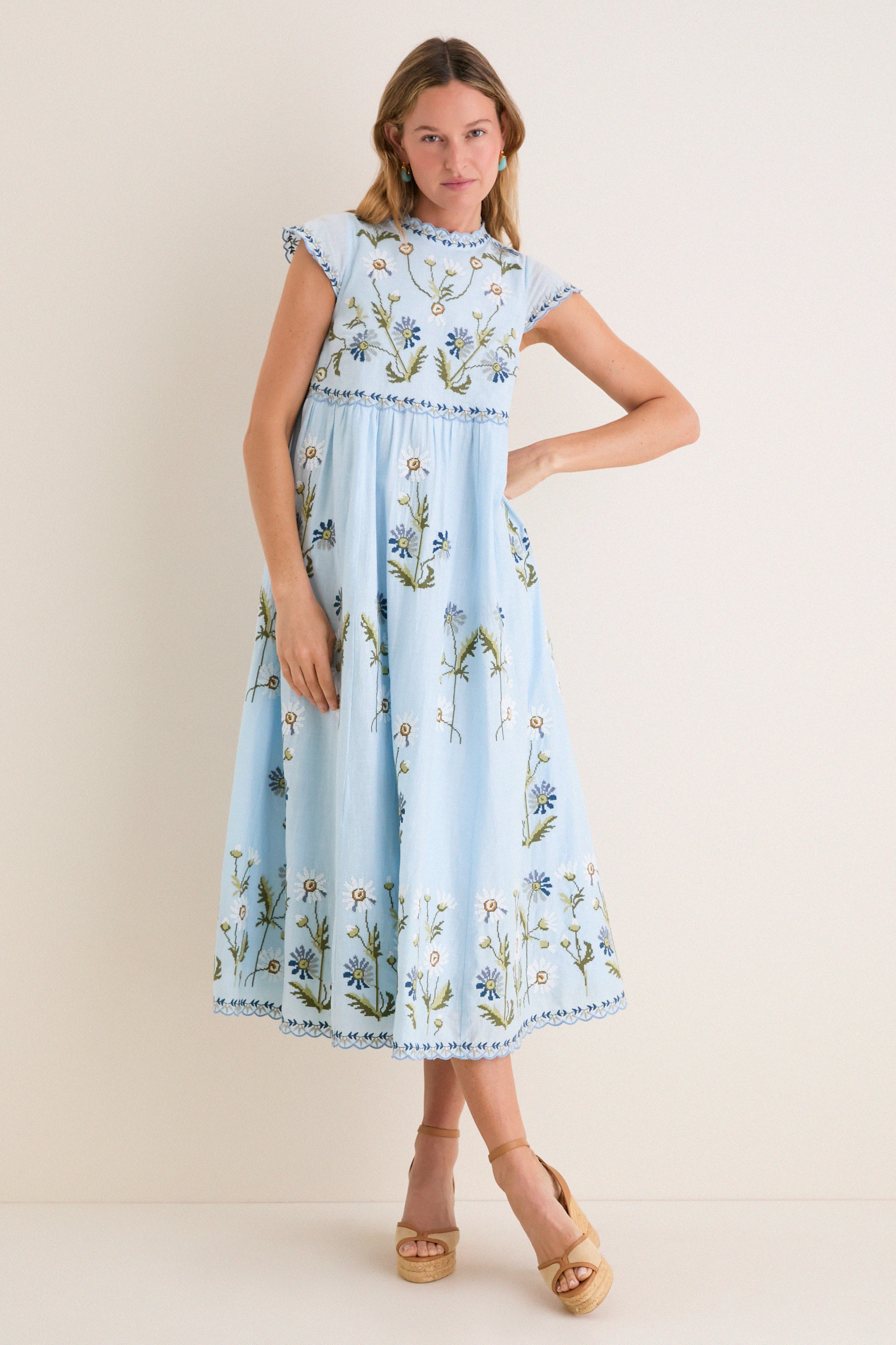 Blue Audra Embroidery Midi Dress | Sea New York Blue Audra Embroidery Midi Dress | Sea New York