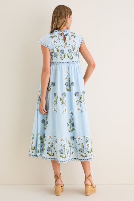 Blue Audra Embroidery Midi Dress