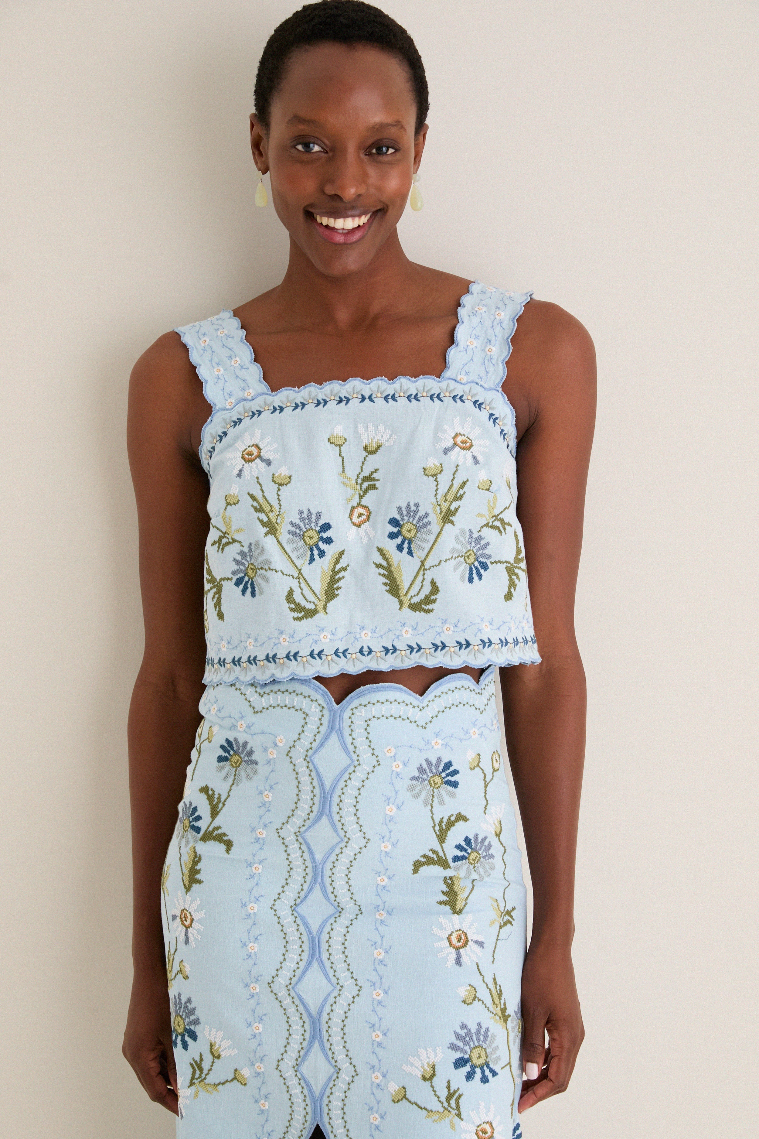 Blue Audra Embroidery Tank Top | Sea New York