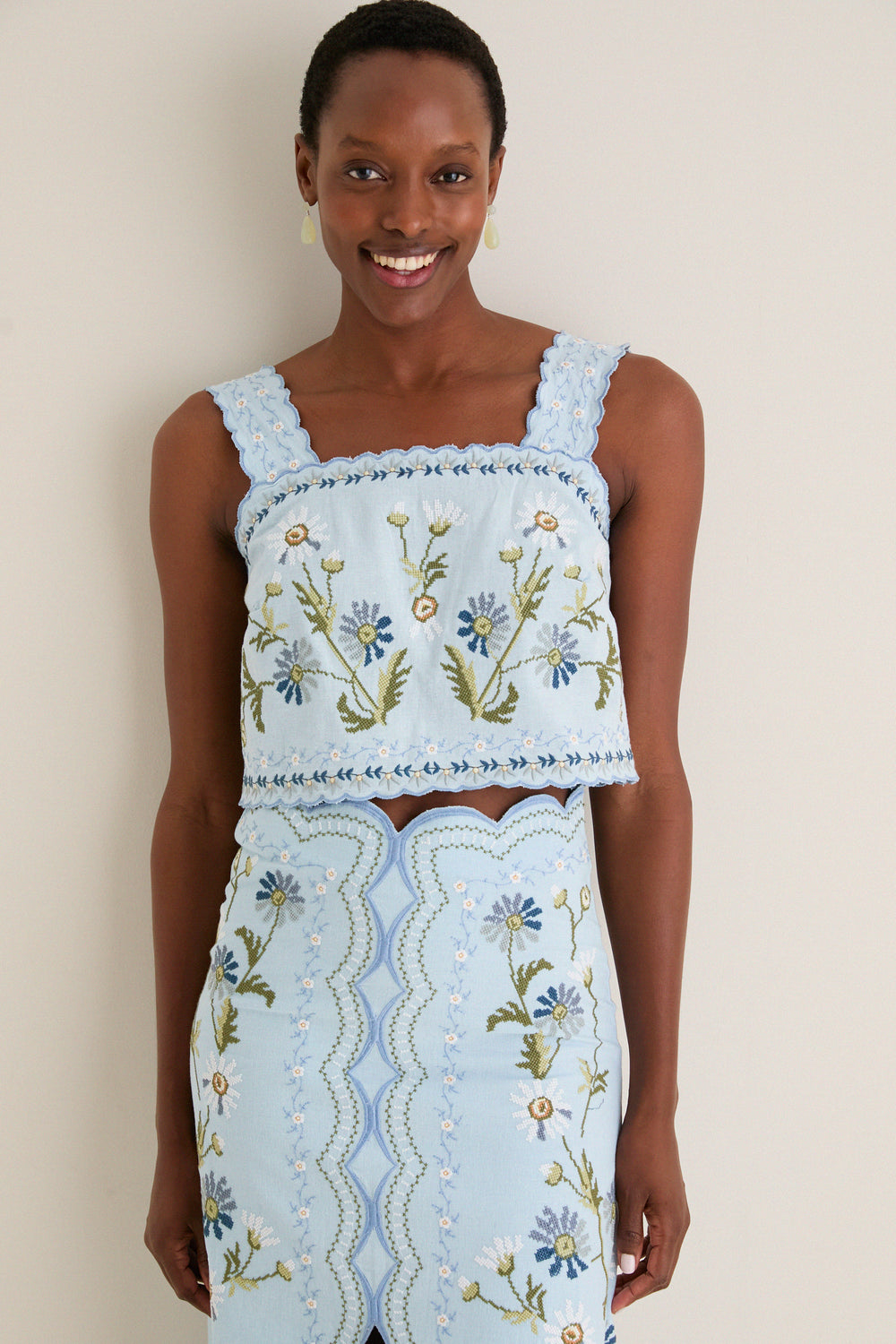 Blue Audra Embroidery Tank Top