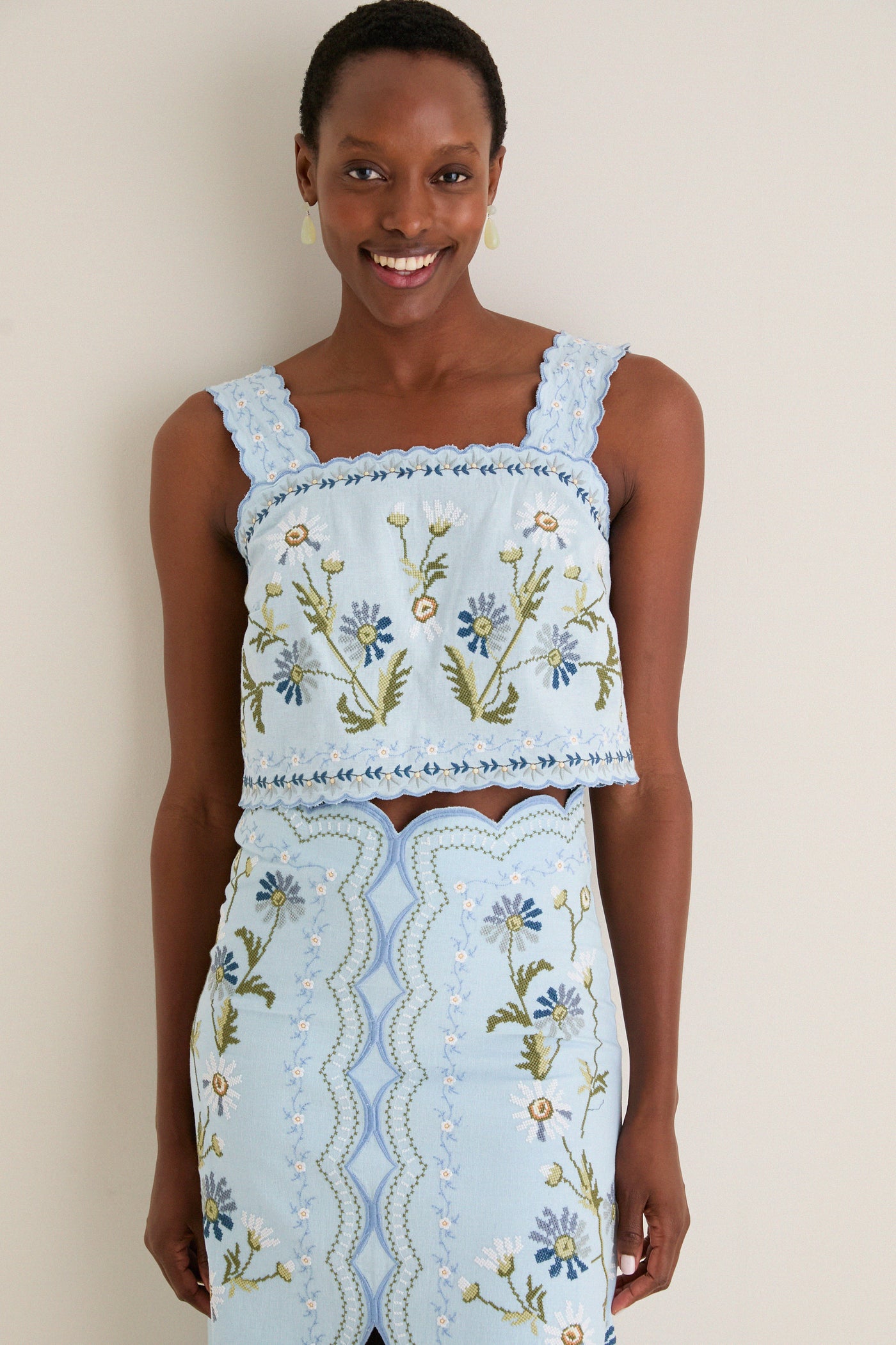 Blue Audra Embroidery Tank Top