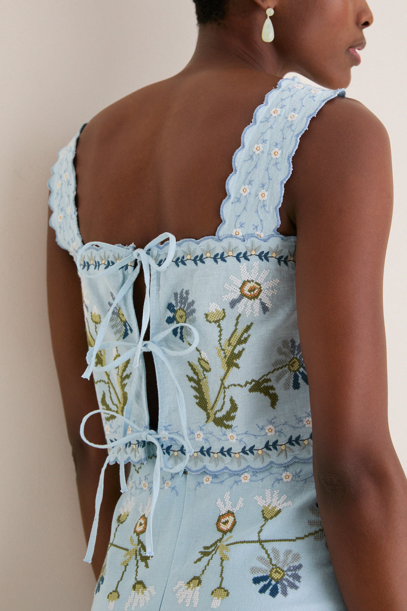 Blue Audra Embroidery Tank Top