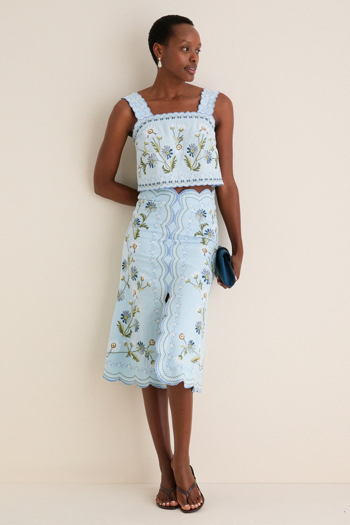 Blue Audra Embroidery Tank Top