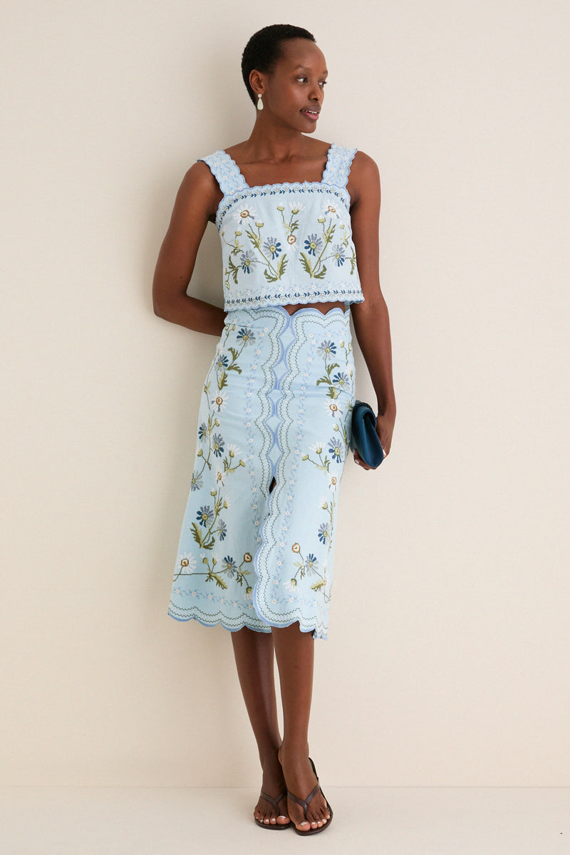 Blue Audra Embroidery Tank Top