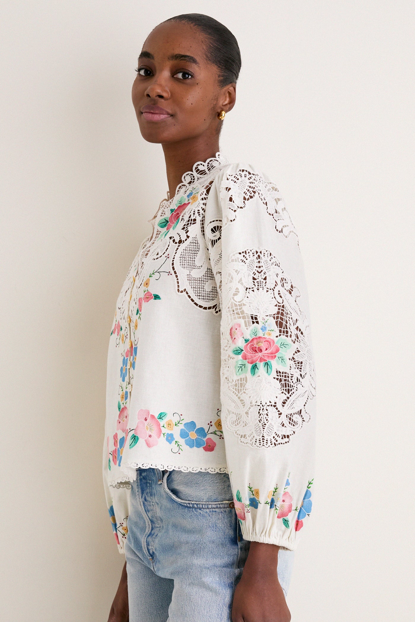 Multi Astrid Embroidery Long Sleeve Blouse