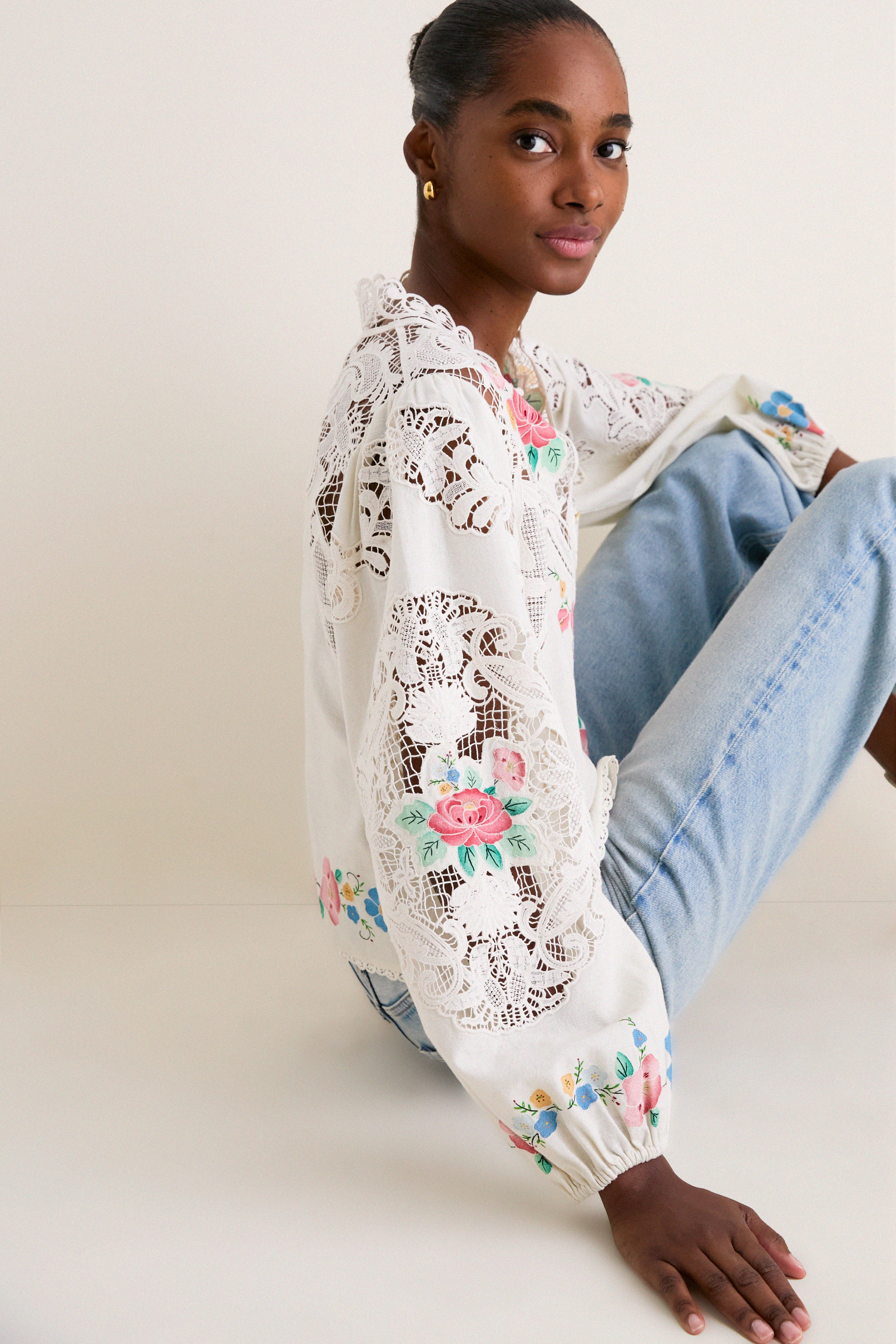 Multi Astrid Embroidery Long Sleeve Blouse | Sea New York