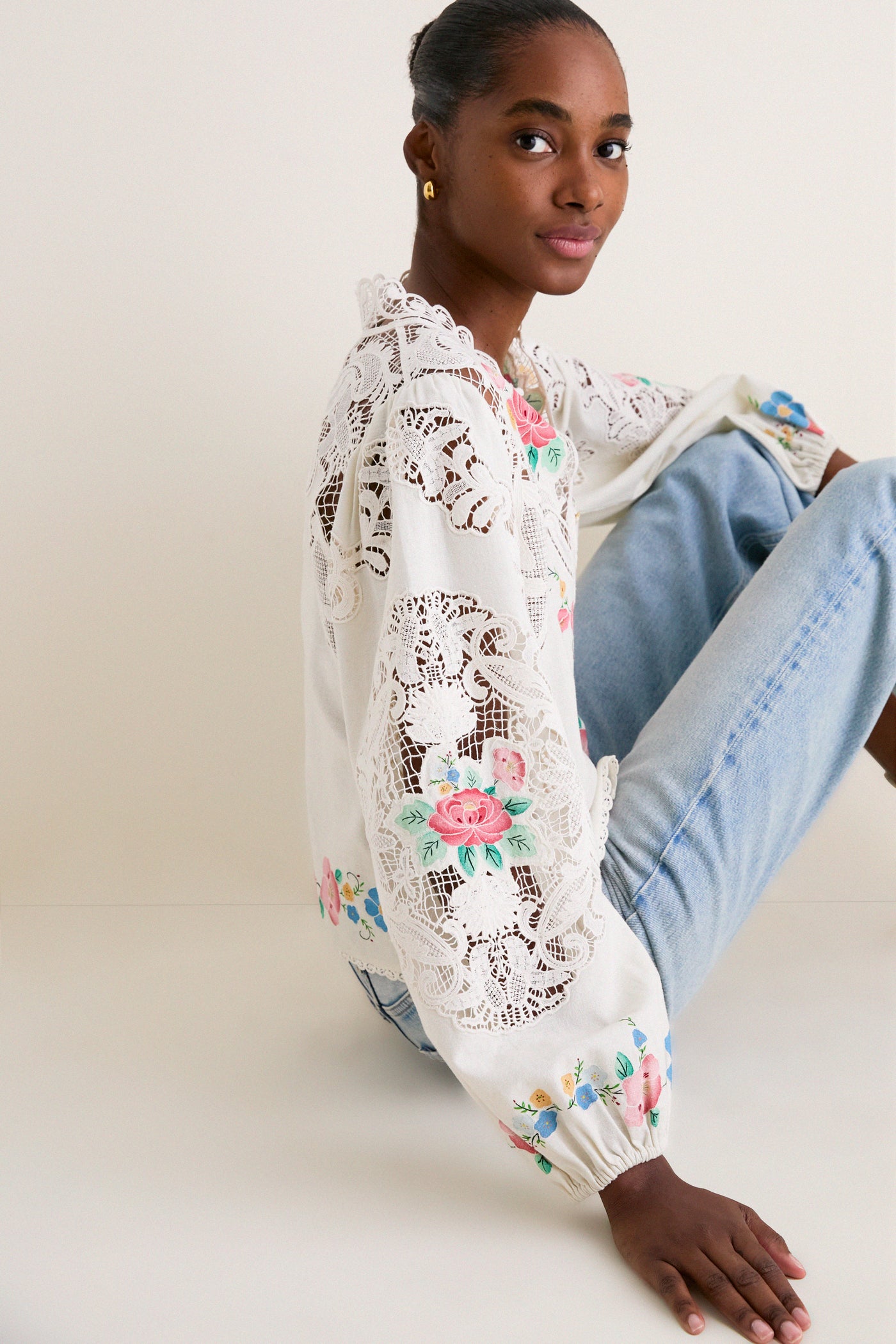 Multi Astrid Embroidery Long Sleeve Blouse