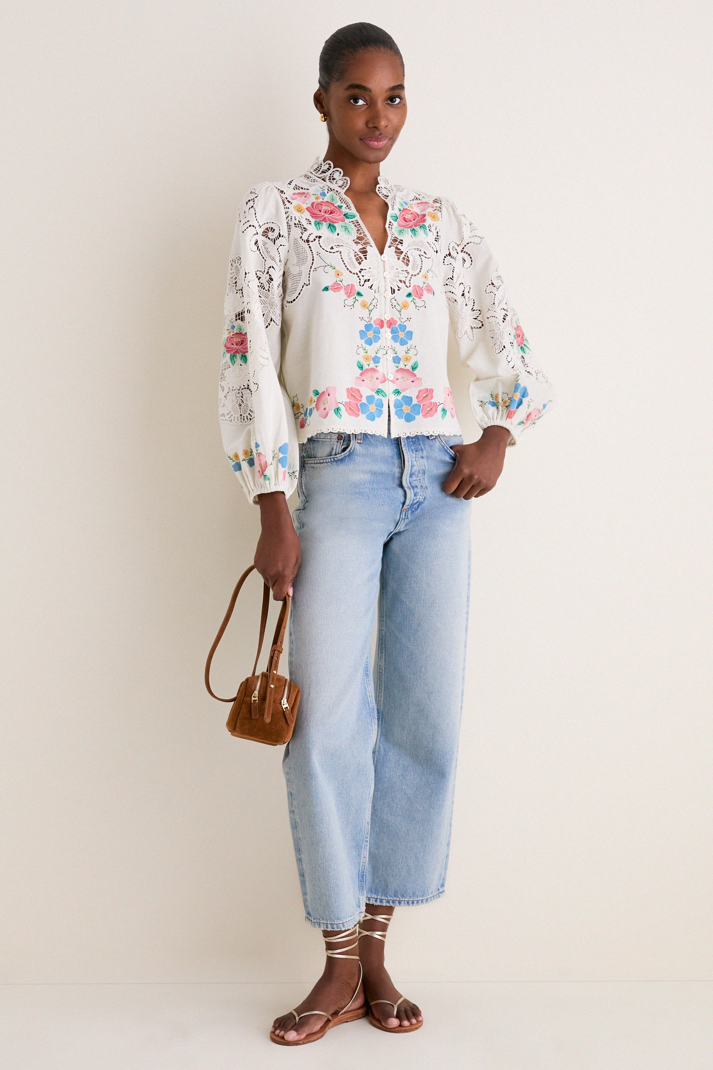 Multi Astrid Embroidery Long Sleeve Blouse | Sea New York