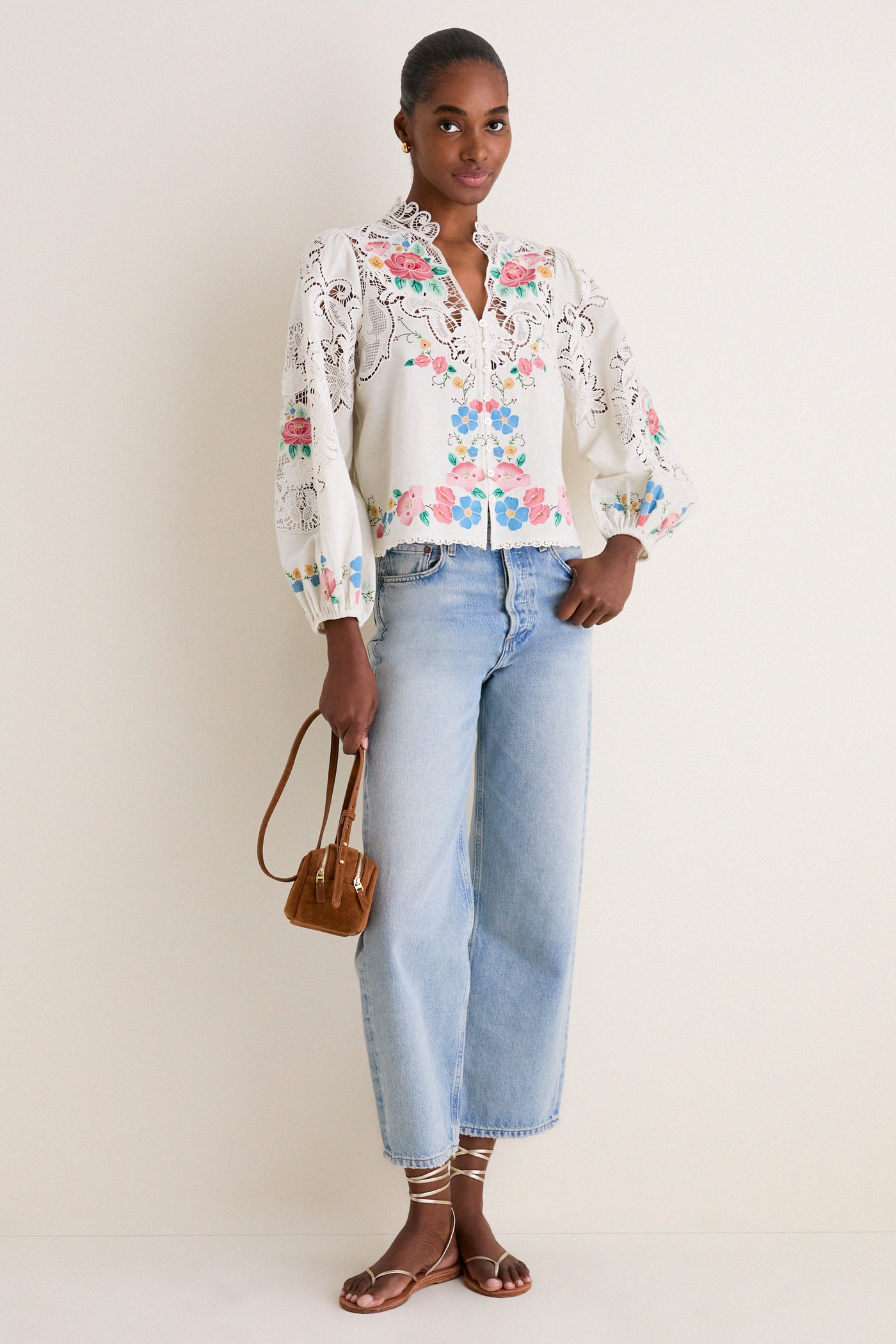Multi Astrid Embroidery Long Sleeve Blouse