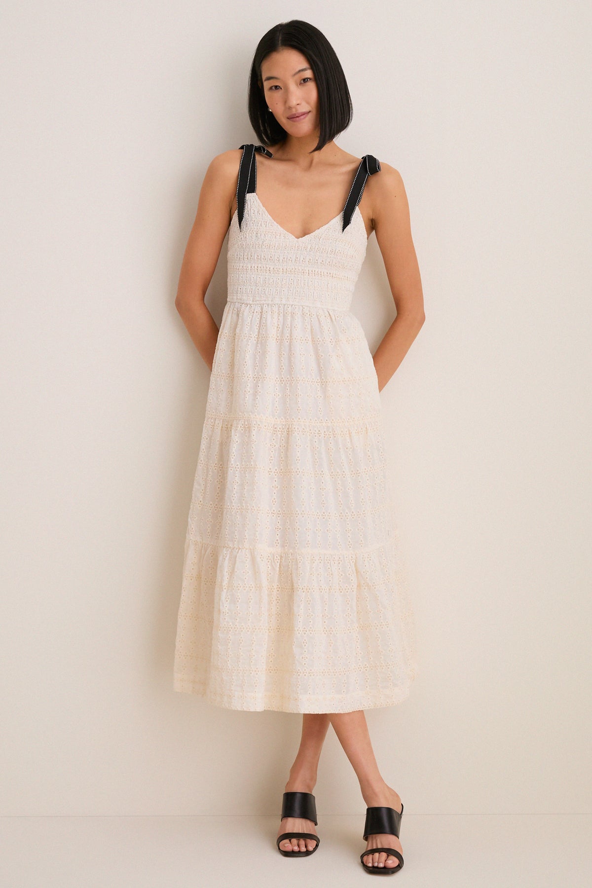 Cream Jayla Embroidery Eyelet Smocked Midi Dress | Greylin Cream Jayla Embroidery Eyelet Smocked Midi Dress | Greylin