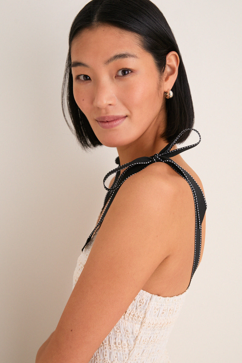 Cream Jayla Embroidery Eyelet Smocked Midi Dress