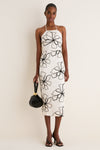 Ivory and Black Floral Embroidered Josie Halter Midi Dress