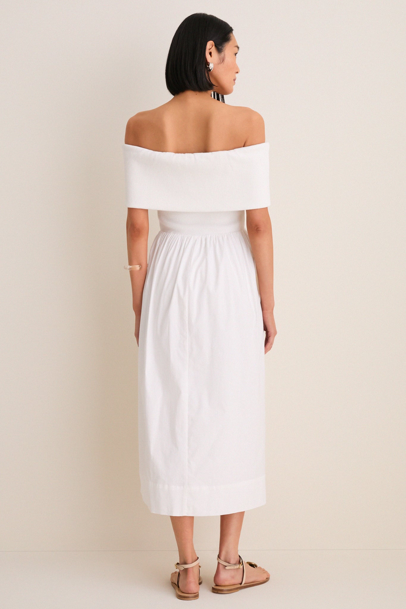 White Marjorie Mixed Media Off The Shoulder Midi Dress
