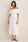 White Marjorie Mixed Media Off The Shoulder Midi Dress