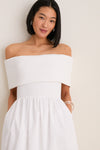 White Marjorie Mixed Media Off The Shoulder Midi Dress