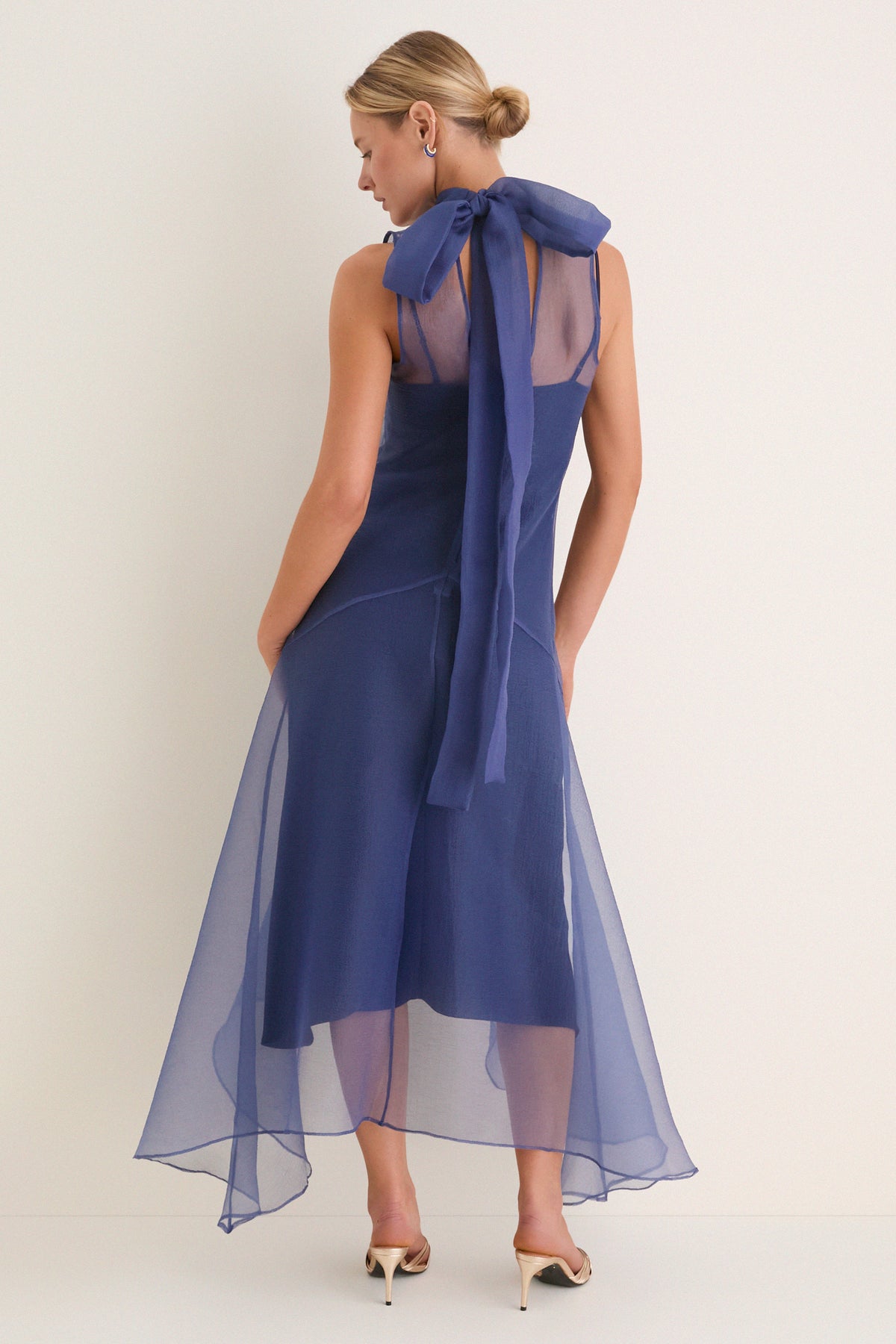 auden satin ruffle midi dress Navy Auden Dress