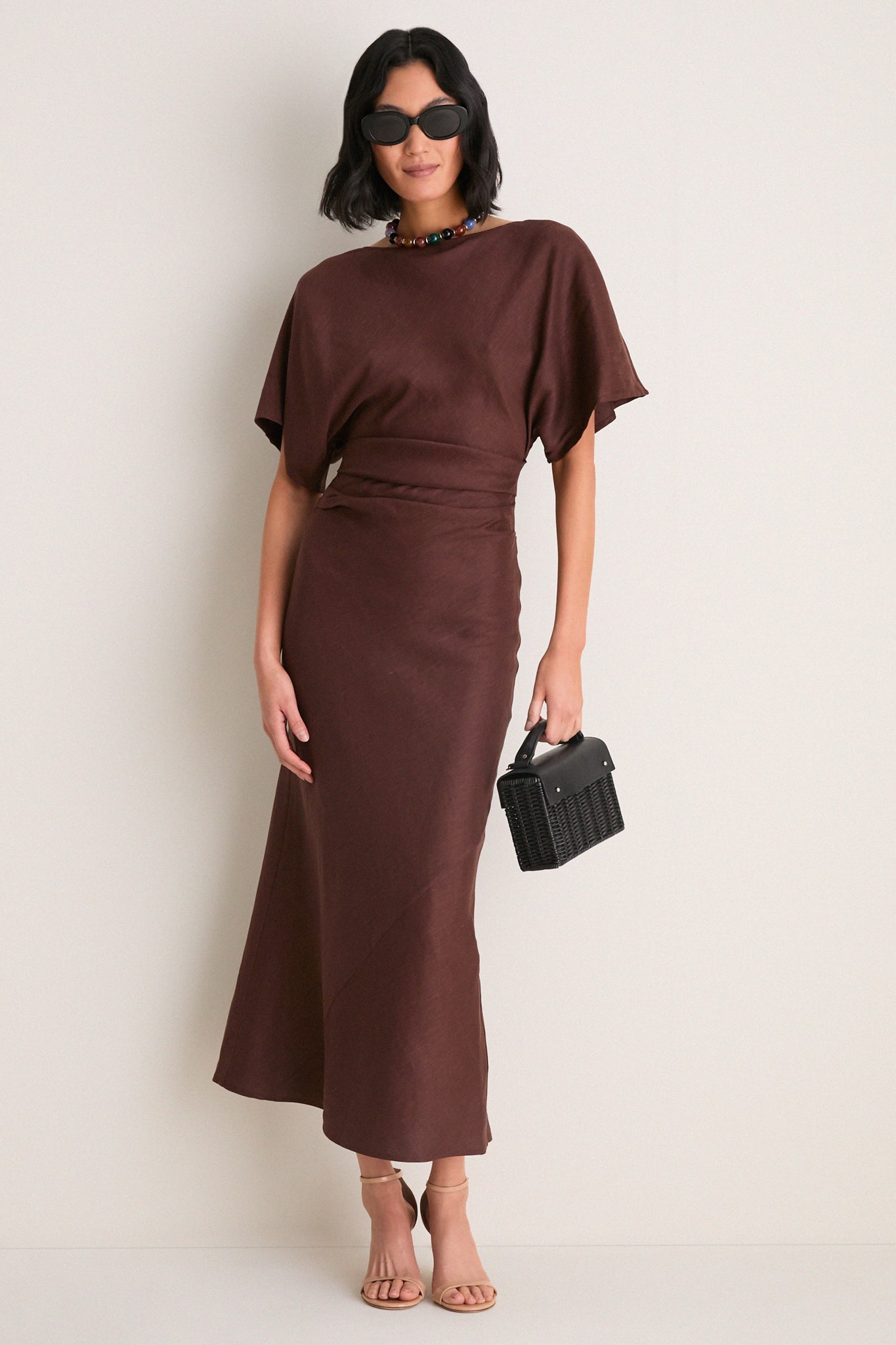 Dark Oak Amelie Linen Dress | STAUD Dark Oak Amelie Linen Dress | STAUD