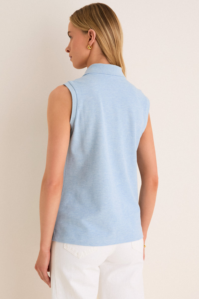 Light Blue Pique Sleeveless Ruffle Margaret Polo